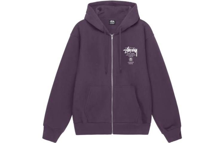 Stüssy Stussy World Tour Zip Hoodie Letter Print Fleece Retro Unisex Hoodie. 3973713 圖 14