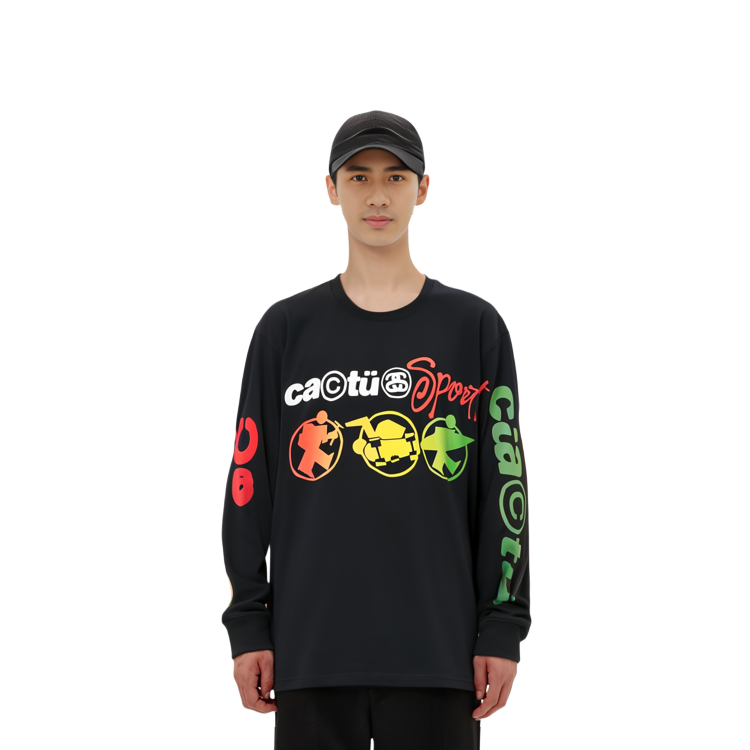 Details for Stüssy Stussy x Cactus Plant Flea Market Letter Print Long Sleeve Retro Tee Black. 3993771