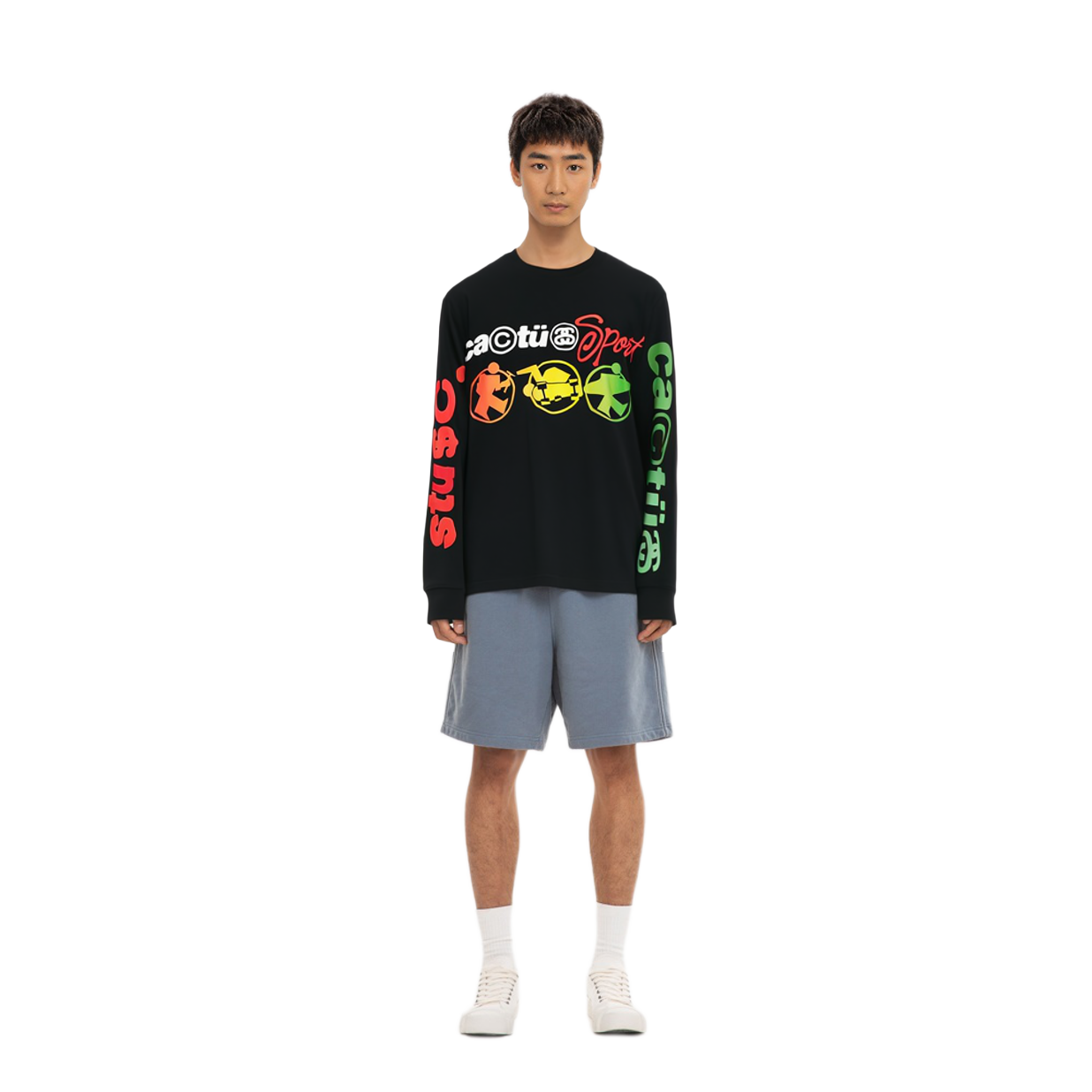 Sizing Stüssy Stussy x Cactus Plant Flea Market Letter Print Long Sleeve Retro Tee Black. 3993771