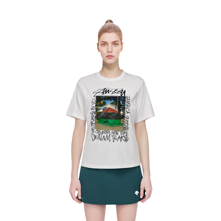 Details for Stüssy x Denim Tears 2022秋冬字母印花复古白色圆领T恤 男女款 3903832