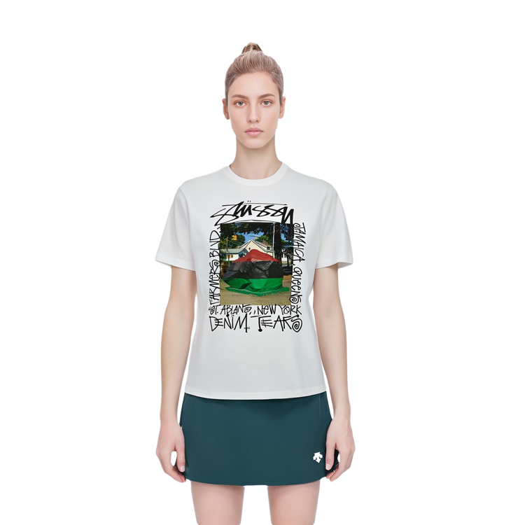 Sizing Stüssy x Denim Tears 2022秋冬字母印花复古白色圆领T恤 男女款 3903832