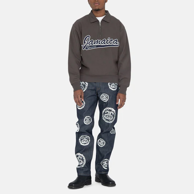 Stüssy Stussy Denim Tears Half Zip Fleece Collared Sweatshirt Charcoal Unisex Retro Style 318045 圖 4