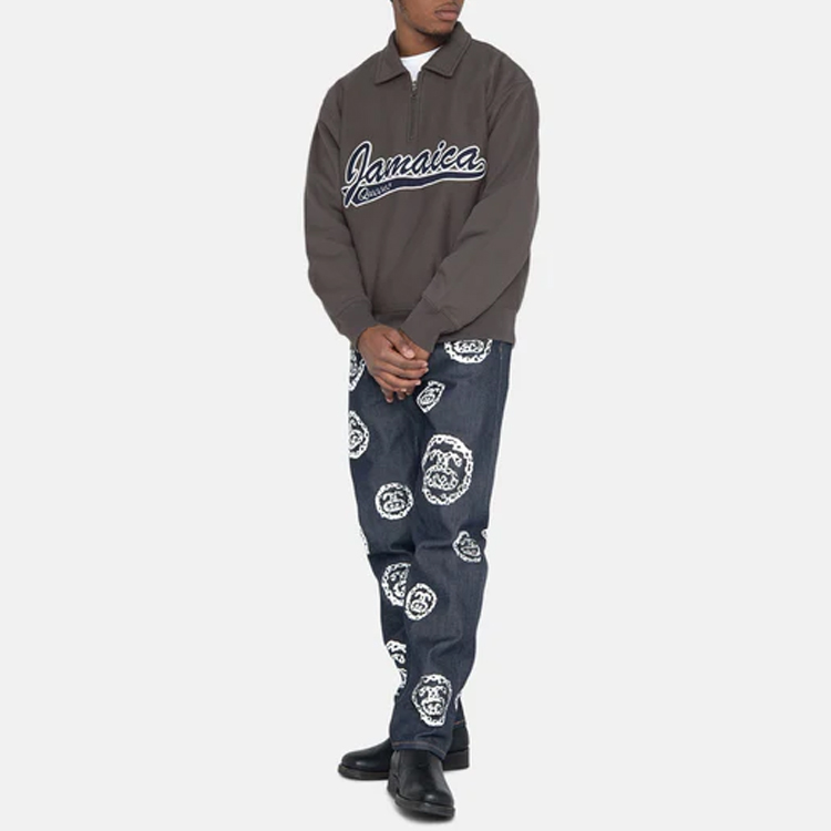 Stüssy Stussy Denim Tears Half Zip Fleece Collared Sweatshirt Charcoal Unisex Retro Style 318045 圖 6