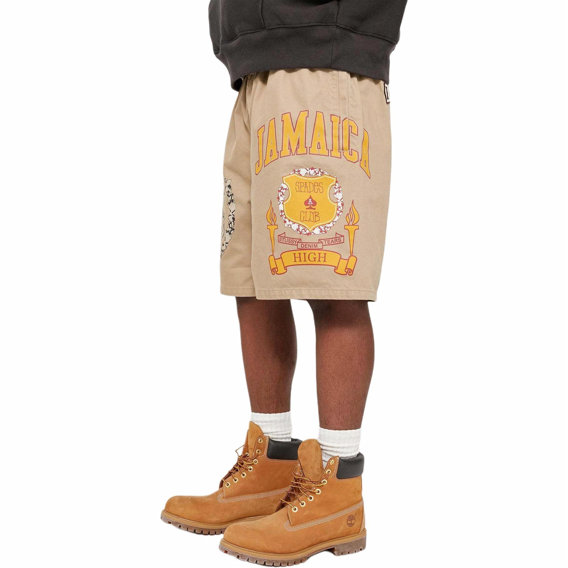 Cheap Stüssy Stussy x Denim Tears SS25 Khaki Logo Print Elastic Waist Vintage Shorts Unisex 312025