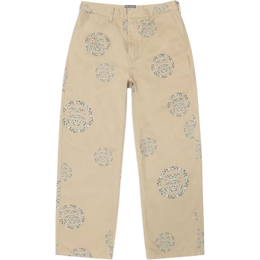Stüssy Stussy x Denim Tears SS25 Unisex Vintage Straight Fit Khaki Jeans with Wreath Pattern 316091