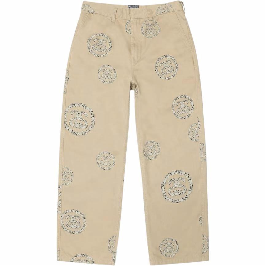 Order Stüssy Stussy x Denim Tears SS25 Unisex Vintage Straight Fit Khaki Jeans with Wreath Pattern 316091