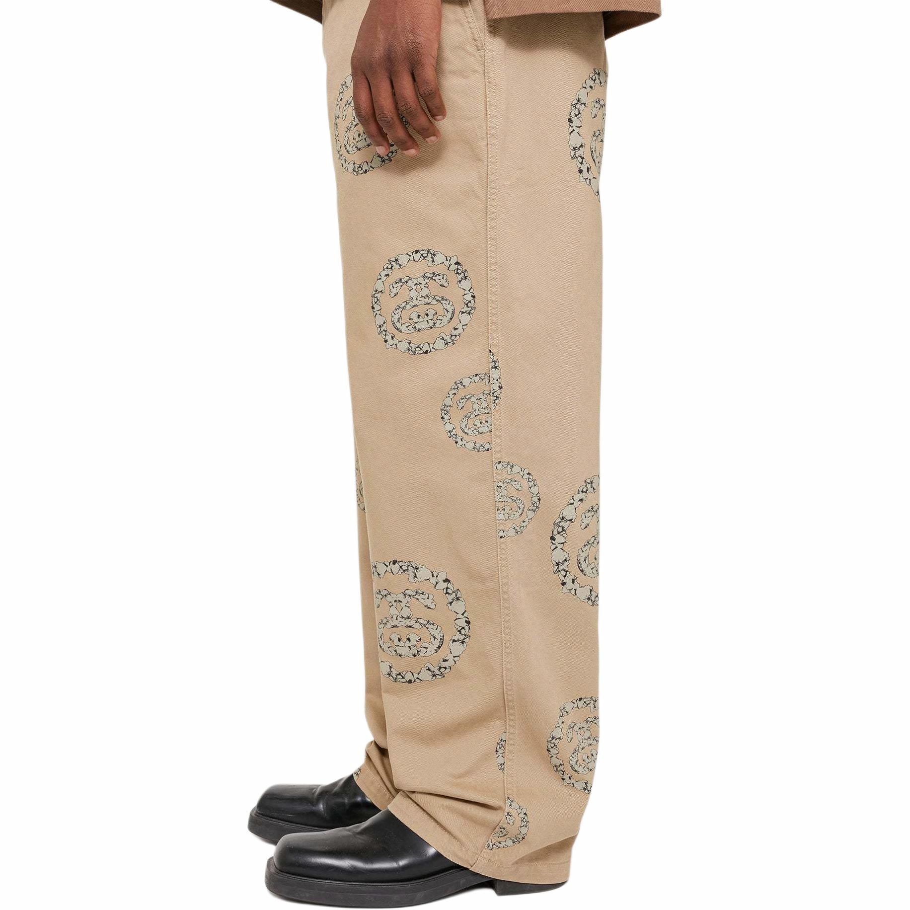 Shop Stüssy Stussy x Denim Tears SS25 Unisex Vintage Straight Fit Khaki Jeans with Wreath Pattern 316091