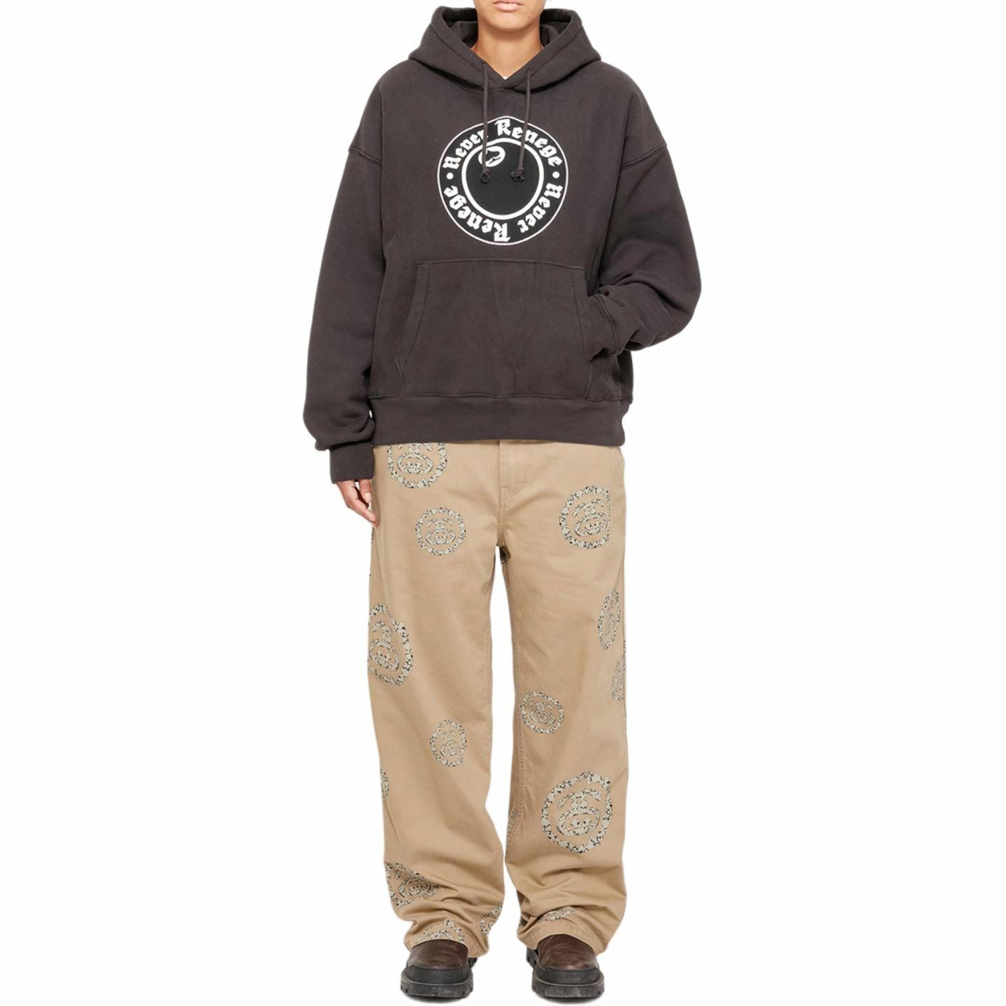 Shop Stüssy x Denim Tears SS25 Hoodie Vintage Unisex Abu Gelap Logo & Saku Kanguru 318050