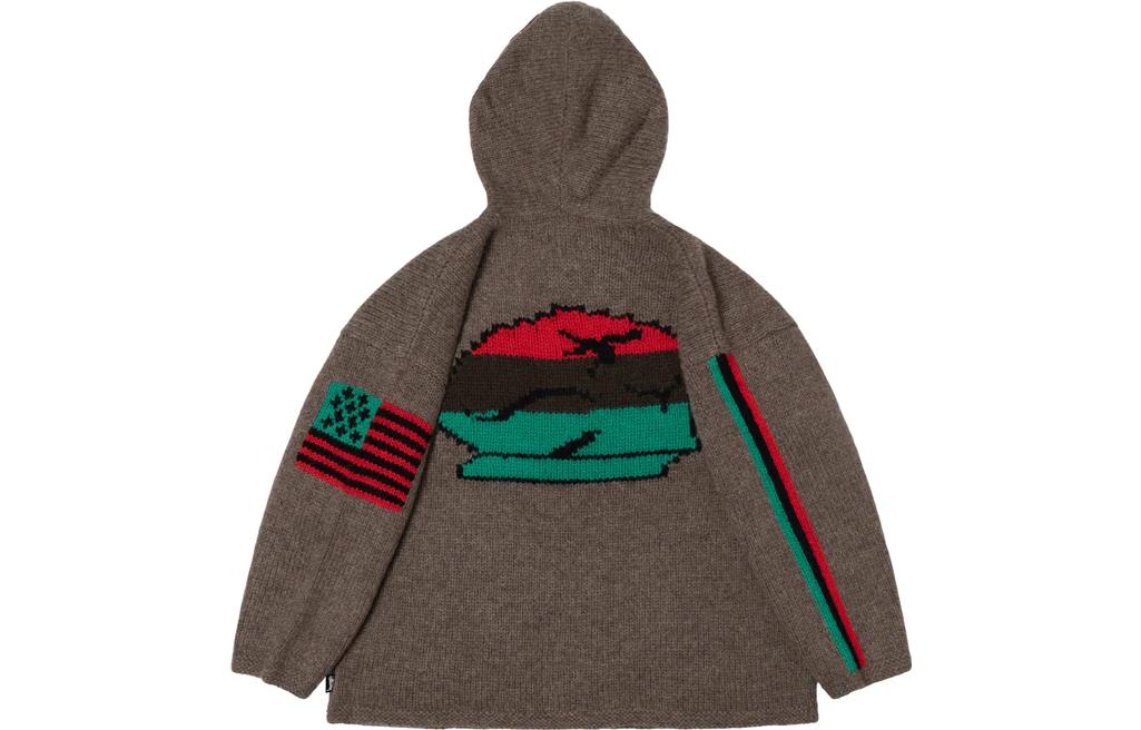 Stüssy Stussy Denim Tears Zip Hoodie Retro Unisex Sweater Grey Brown Back Print. 317009