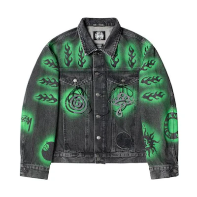Stüssy Stussy Dries Van Noten Geometric Print Denim Jacket Retro Style. 315295