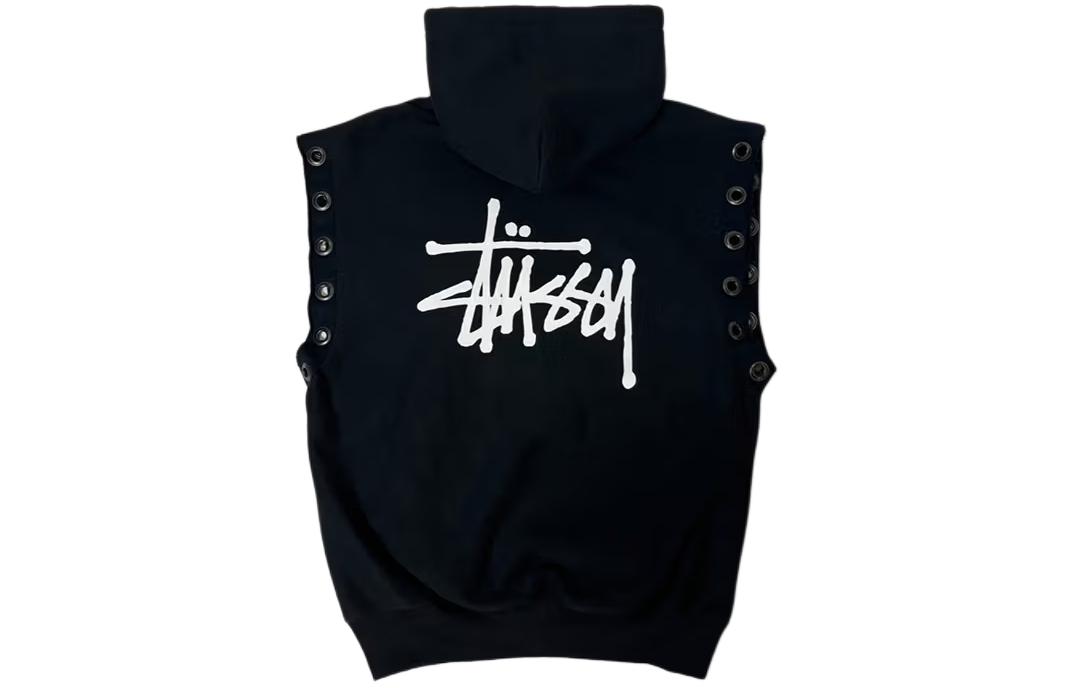 Stüssy Stussy x JUNYA WATANABE SS24 Distressed Logo Cutout Vest Hoodie Black (). wmt9091001