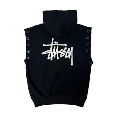 Stüssy Stussy JUNYA WATANABE SS24 Distressed Logo Cutout Vest Hoodie Black (). wmt9091001