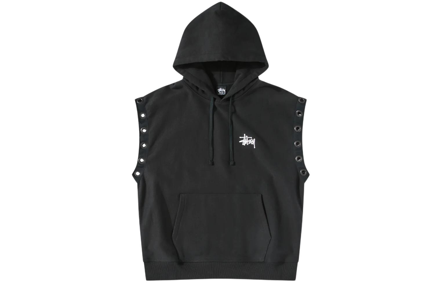 Lookbook Stüssy Stussy x JUNYA WATANABE SS24 Distressed Logo Cutout Vest Hoodie Black (). wmt9091001