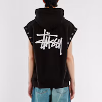Details for Stüssy Stussy x JUNYA WATANABE SS24 Distressed Logo Cutout Vest Hoodie Black (). wmt9091001