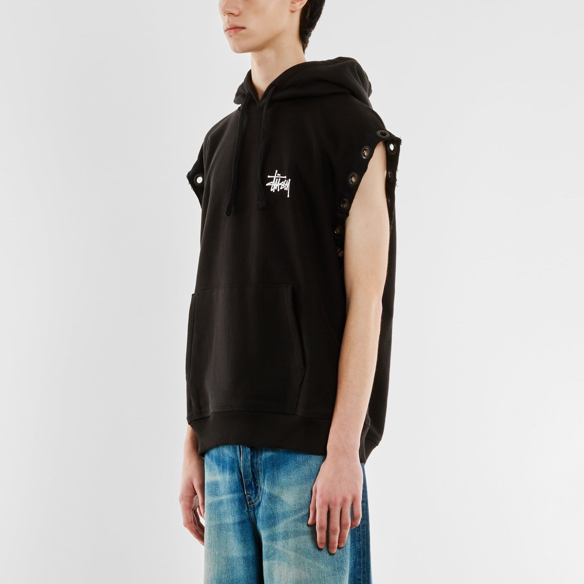 Sizing Stüssy Stussy x JUNYA WATANABE SS24 Distressed Logo Cutout Vest Hoodie Black (). wmt9091001