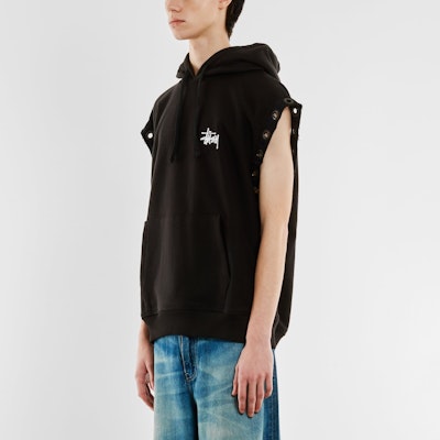 Stüssy Stussy x JUNYA WATANABE SS24 Distressed Logo Cutout Vest Hoodie Black (). wmt9091001 Sizing Stüssy Stussy x JUNYA WATANABE SS24 Distressed Logo Cutout Vest Hoodie Black (). wmt9091001