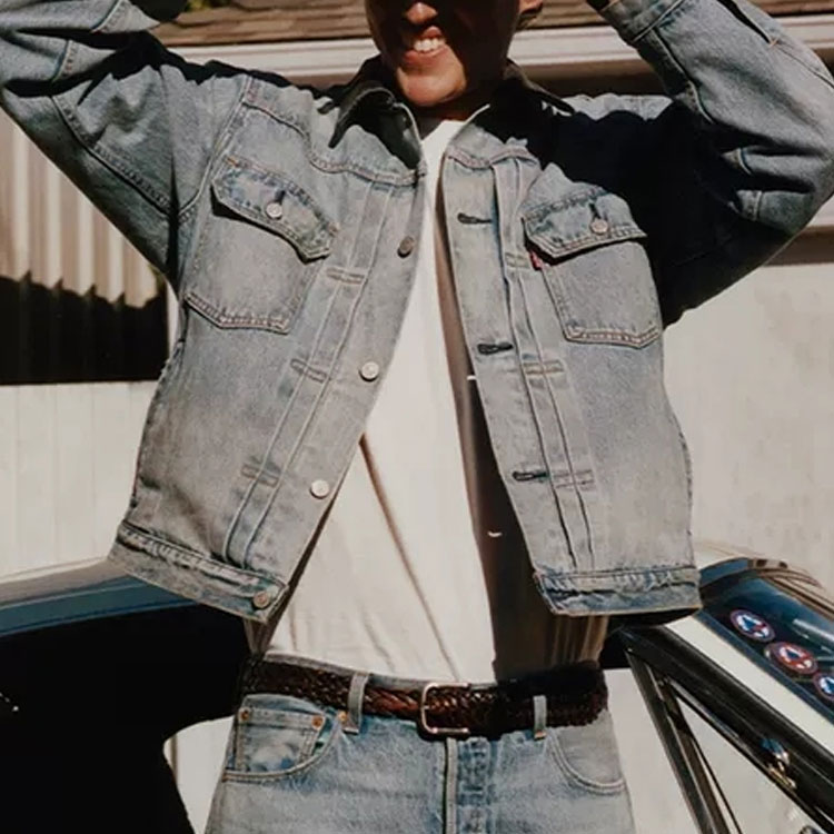 Shop Stüssy x Levi''s聯名150周年標誌牛仔外套男女同款 藍色復古風格 STLV230221-001