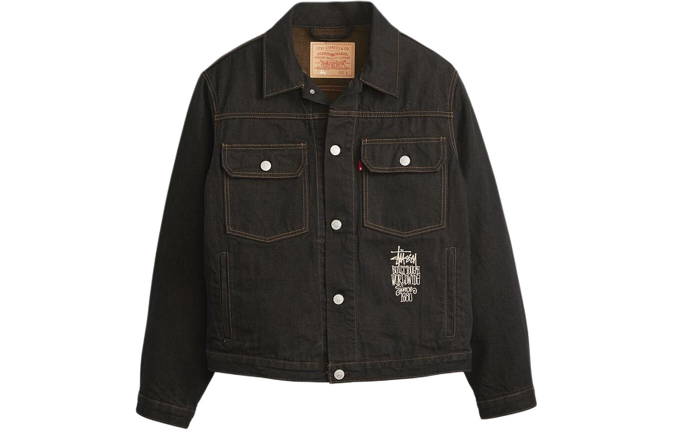 Stüssy Stussy x Levi's SS24 Logo Embroidered Vintage Denim Trucker Jacket Unisex Black A8326-0001