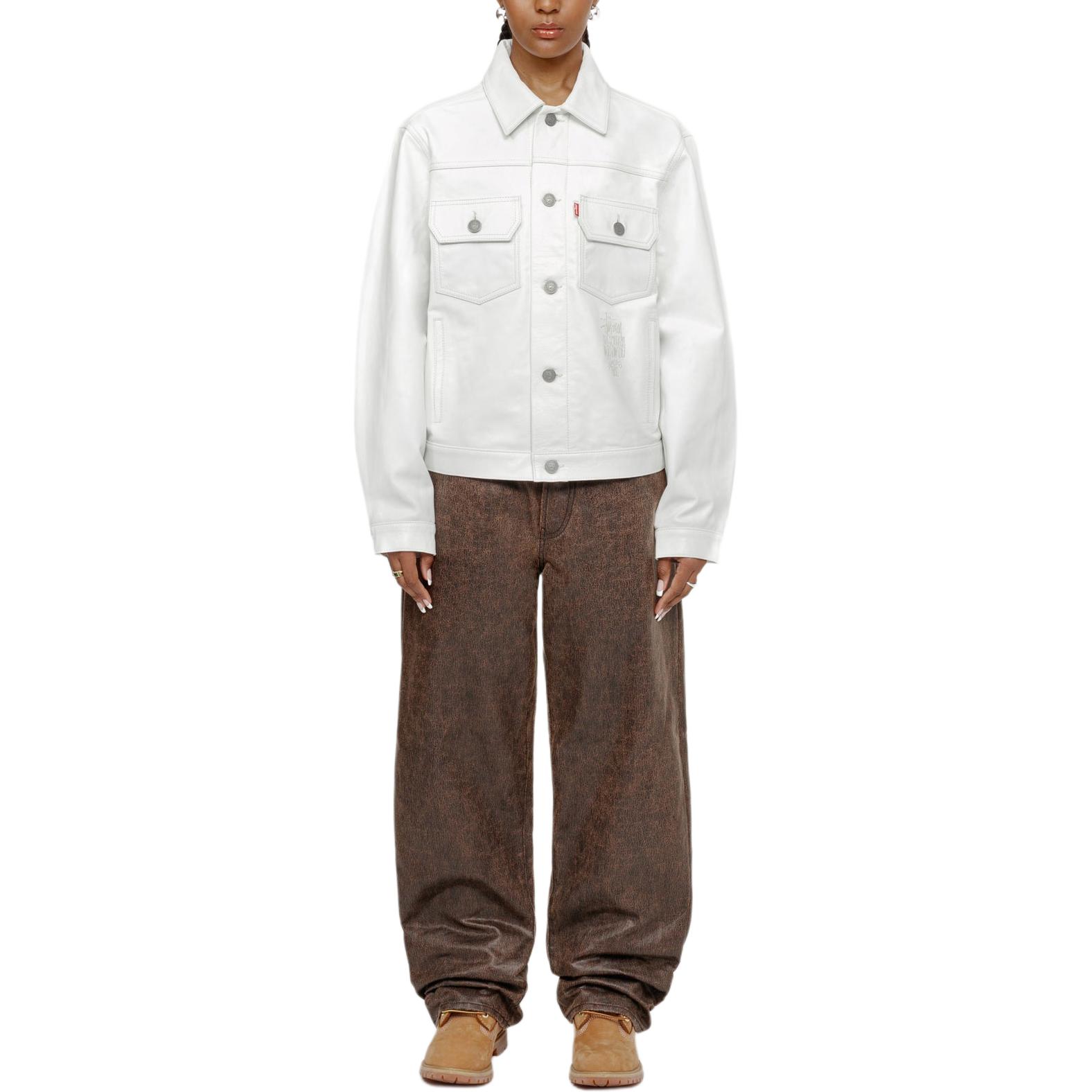 Stüssy Stussy Levi's SS24 Unisex White Leather Trucker Jacket Retro American Style. A8324-0000 圖 4