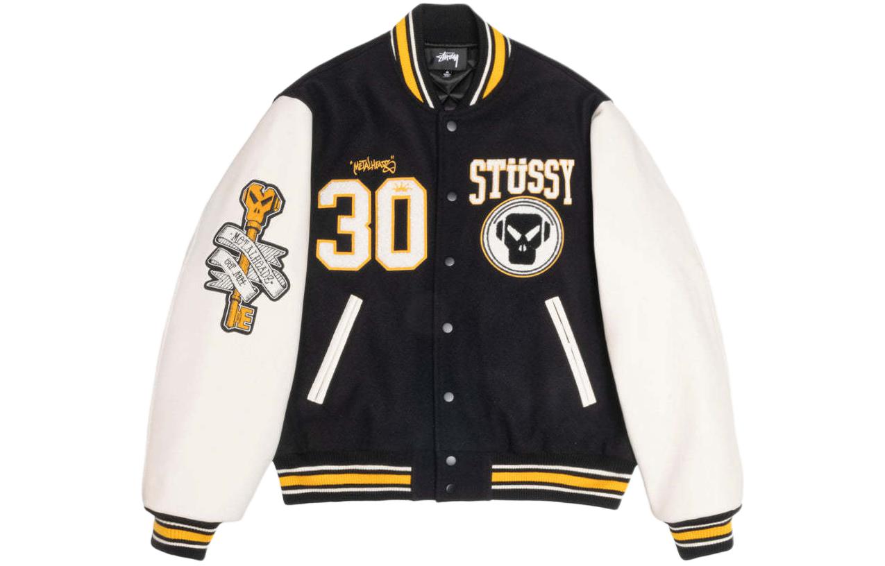 Stüssy Stussy x Metalheadz SS24 Black Wool Leather Vintage Varsity Jacket Unisex. 315506