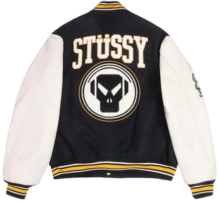 스투시 x 메탈헤드즈 SS24 블랙 울 가죽 빈티지 바시티 자켓 유니섹스. 315506 Lookbook 스투시 x 메탈헤드즈 SS24 블랙 울 가죽 빈티지 바시티 자켓 유니섹스. 315506