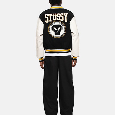 스투시 x 메탈헤드즈 SS24 블랙 울 가죽 빈티지 바시티 자켓 유니섹스. 315506 Details for 스투시 x 메탈헤드즈 SS24 블랙 울 가죽 빈티지 바시티 자켓 유니섹스. 315506