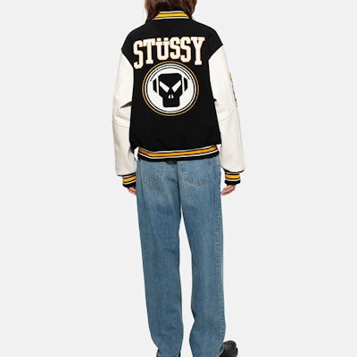 스투시 x 메탈헤드즈 SS24 블랙 울 가죽 빈티지 바시티 자켓 유니섹스. 315506 Sizing 스투시 x 메탈헤드즈 SS24 블랙 울 가죽 빈티지 바시티 자켓 유니섹스. 315506