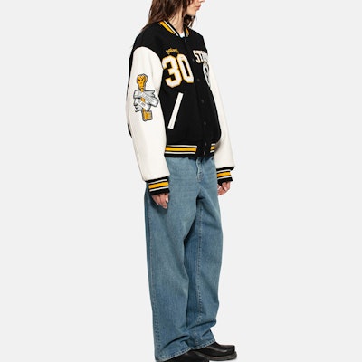 스투시 x 메탈헤드즈 SS24 블랙 울 가죽 빈티지 바시티 자켓 유니섹스. 315506 Cheap 스투시 x 메탈헤드즈 SS24 블랙 울 가죽 빈티지 바시티 자켓 유니섹스. 315506