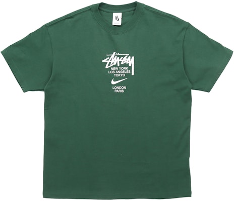 스투시 x 나이키 레터프린트 빈티지 그린 티셔츠 유니섹스 레트로 스타일. DD3343-341 Order 스투시 x 나이키 레터프린트 빈티지 그린 티셔츠 유니섹스 레트로 스타일. DD3343-341