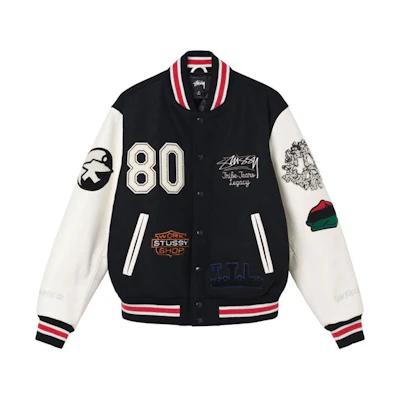 Stüssy Stussy OUR LEGACY Denim Tears Varsity Jacket Black - Unisex Embroidered Patchwork. 315288