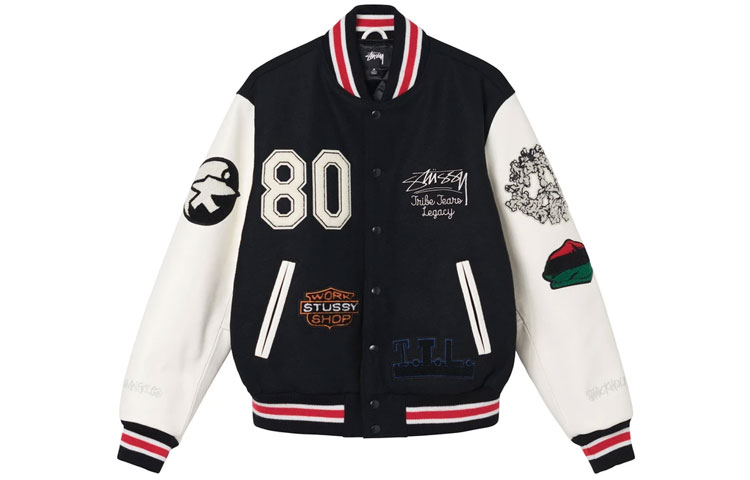 Order Stüssy x OUR LEGACY x Denim Tears 拼接黑色棒球夹克 男女同款 刺绣设计 315288