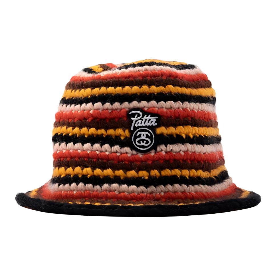 Stüssy Stussy x Patta Red Acrylic Logo Patch Bucket Hat Unisex Couple Style. 332117-MULTI