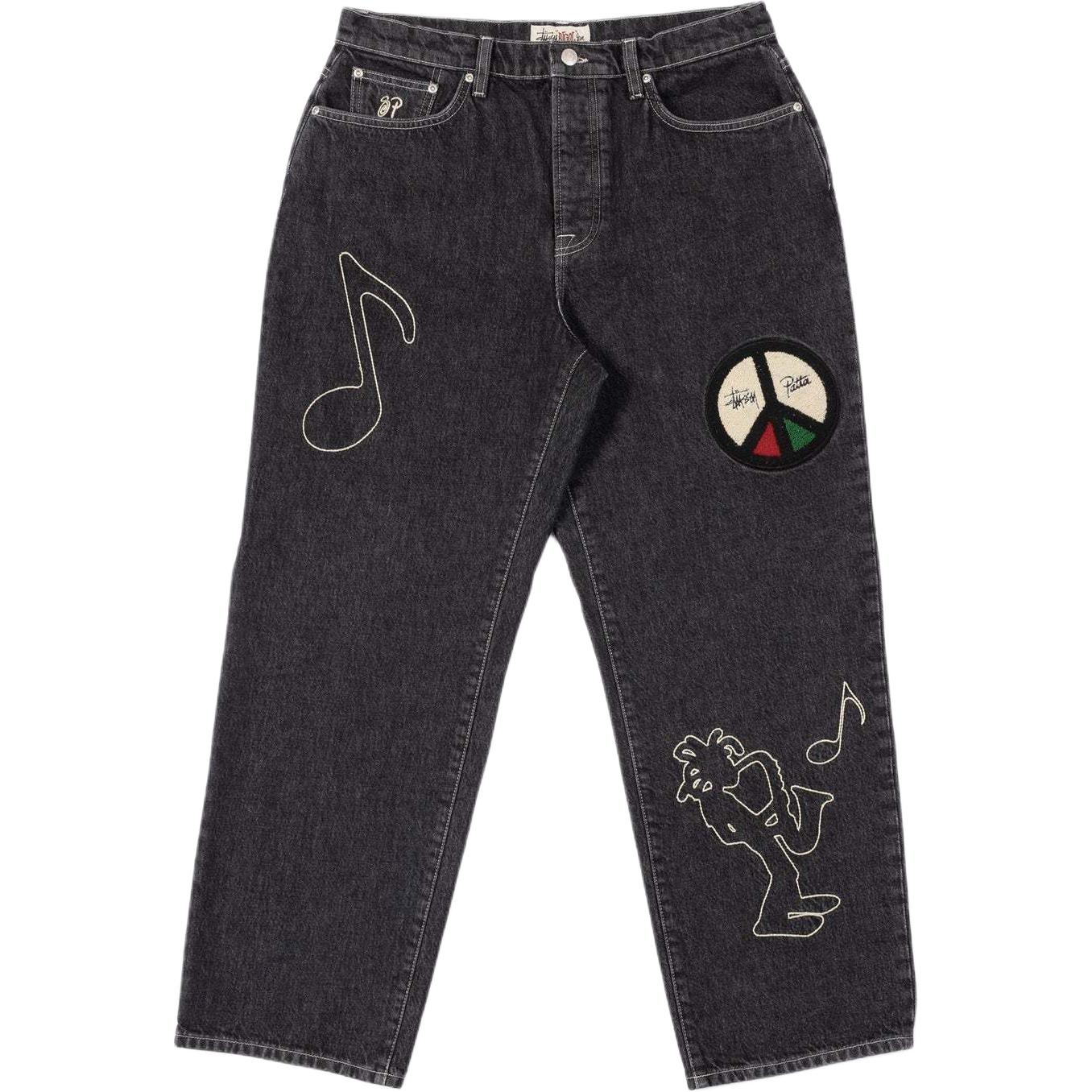 Stüssy Stussy x Patta SS24 Logo Patch Black Vintage Loose Fit Denim Jeans Unisex. 316083