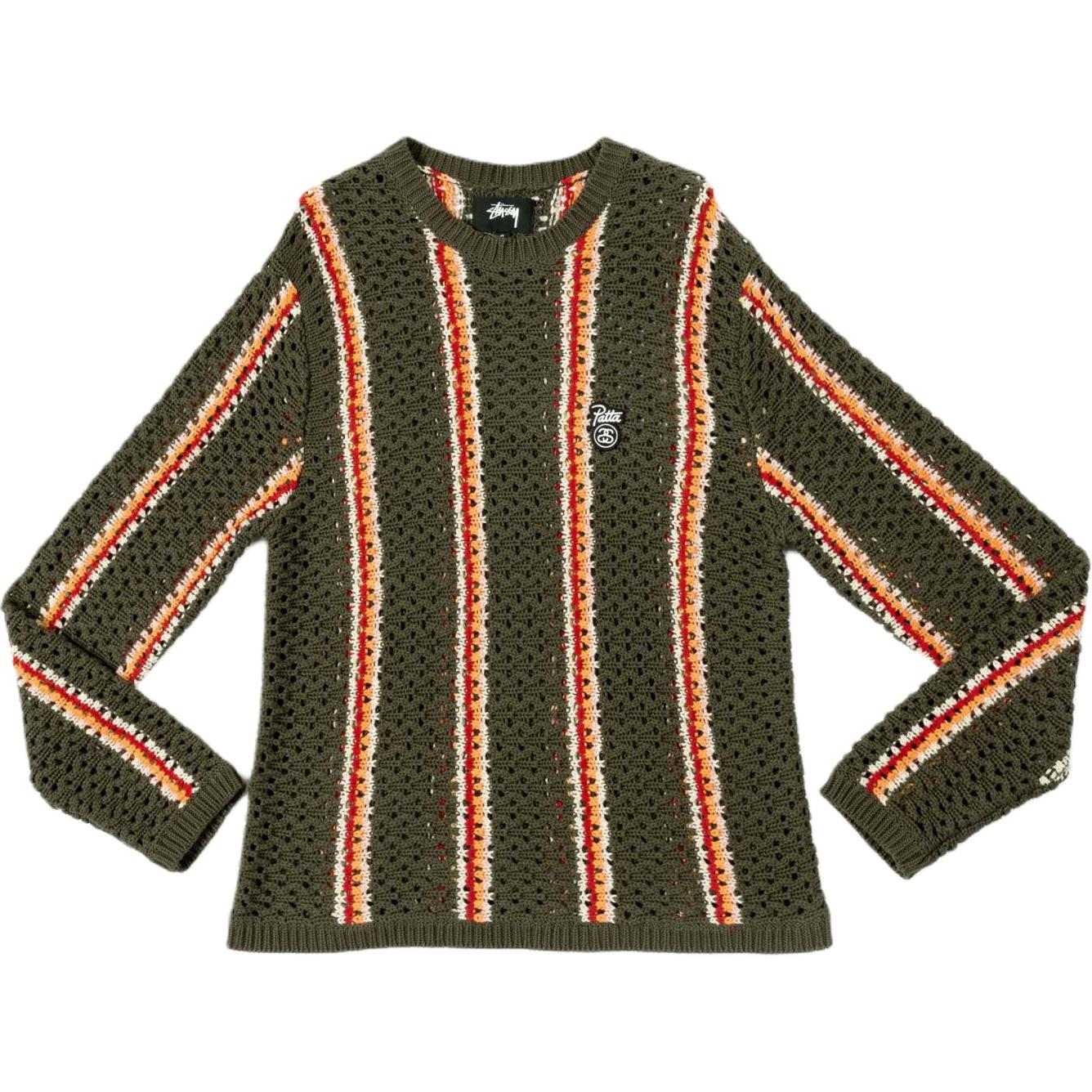 Stüssy Stussy x Patta SS24 Oversized Striped Logo Patch Olive Green Sweater Unisex. 317012