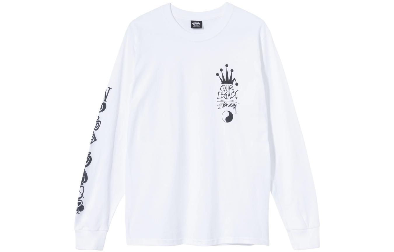 Stüssy White Graphic Print Long Sleeve Vintage Sweatshirt Unisex 3993653