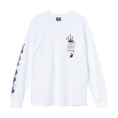 Stüssy White Graphic Print Long Sleeve Vintage Sweatshirt Unisex 3993653