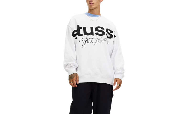 Stüssy White Retro American Crewneck Fleece Sweatshirt ST135AA69YUK
