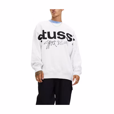 Stüssy White Retro American Crewneck Fleece Sweatshirt ST135AA69YUK