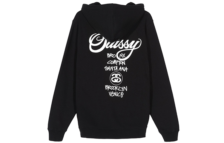 Stüssy World Tour Hoodie Black Unisex Retro Style Sweatshirt 3923614-BLACK