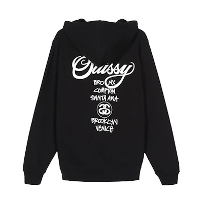Stüssy World Tour Hoodie Black Unisex Retro Style Sweatshirt 3923614-BLACK