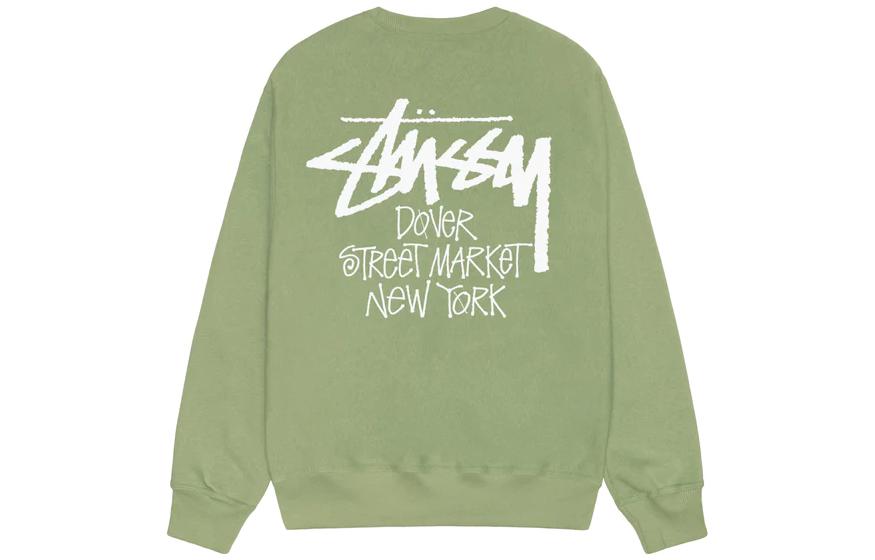 Stüssy DSM FW23 New York Logo Crewneck Sweatshirt Green Unisex Retro Style 3913819-MOSS