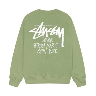 Stüssy DSM FW23 New York Logo Crewneck Sweatshirt Green Unisex Retro Style 3913819-MOSS