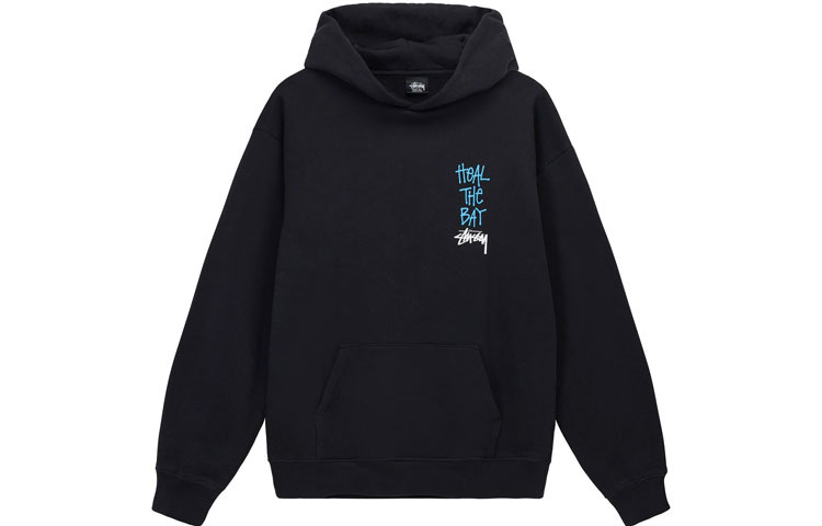 Stüssy Heal The Bay Logo Fishbone Print Retro Hoodie Black 3923769