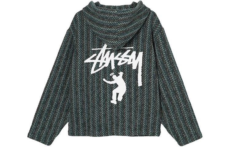 Stüssy Union Logo Striped Zip Hoodie Green Retro Jacket 315282