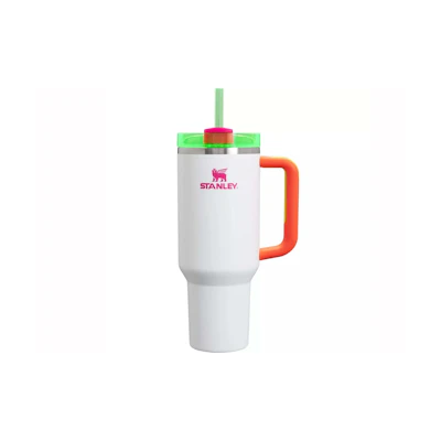 Stanley The Spring Fling Collection Flowstate Quencher 40oz Tumbler White Neon