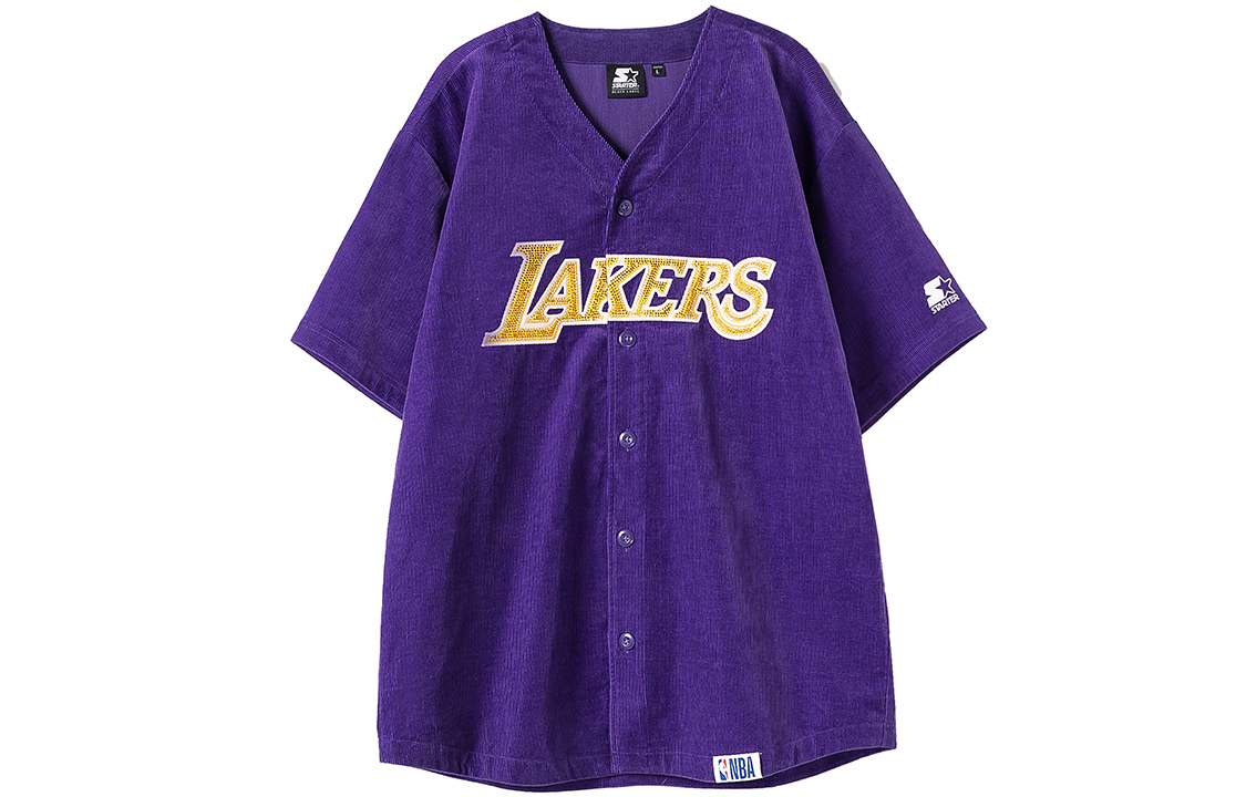 STARTER × NBA Lakers V-Neck Baseball Jersey Purple Unisex Couple's Edition. STH2C7699M-PU02