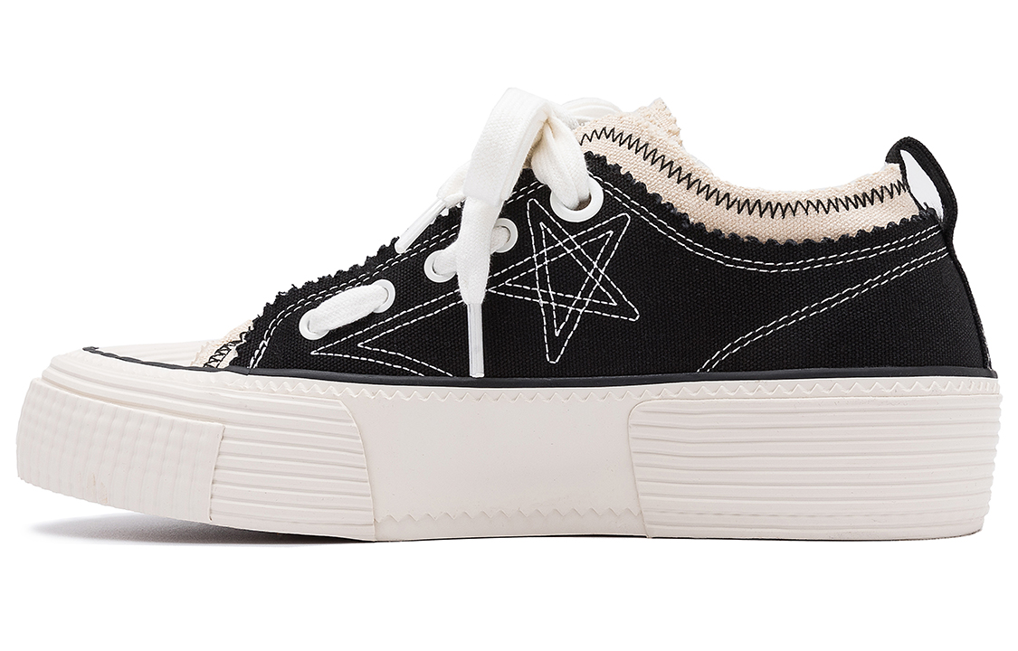 STARTER 'Black Star Embroidery American Retro Patchwork Lace-Up Low-Top Platform Canvas' STG3S6007M-BK02