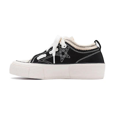 STARTER 'Black Star Embroidery American Retro Patchwork Lace-Up Low-Top Platform Canvas'