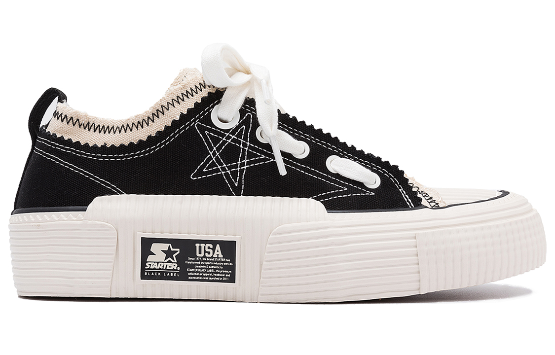 Order STARTER 星星刺繡 美式復古拼接系帶低幫厚底帆布鞋 黑色