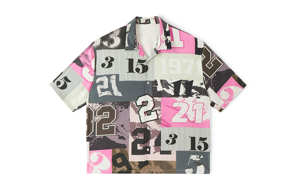 STARTER Allover Digital Print Breathable Loose Short Sleeve Shirt Pink Unisex SA42WR007U
